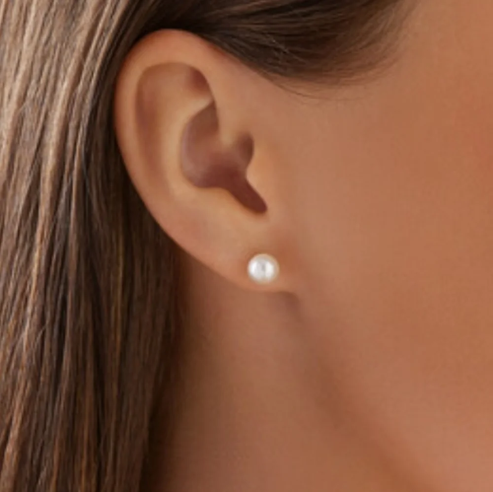 Natural Pearl Studs Round White Freshwater Pearls Studs Simple Minimalist